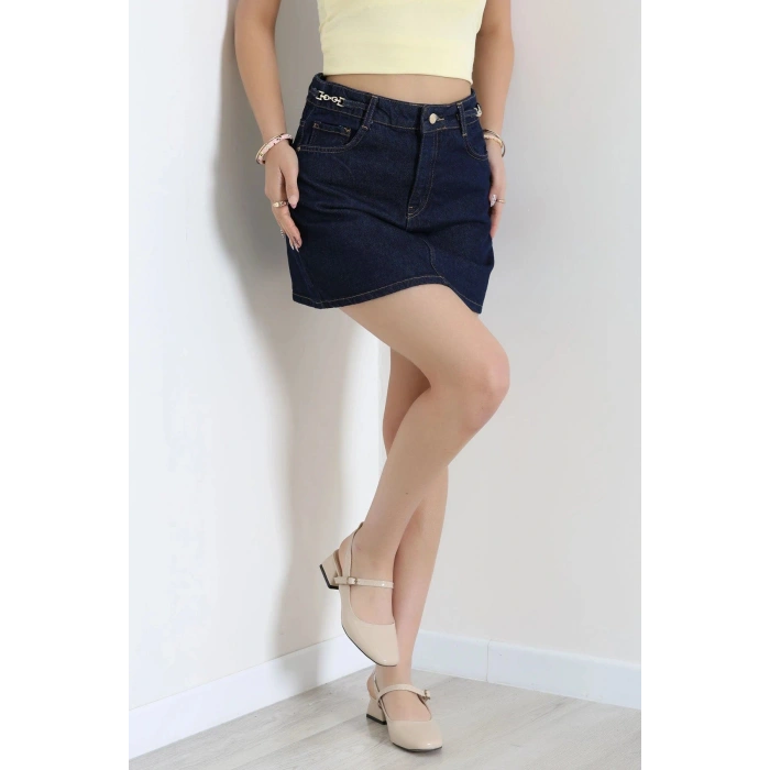 Kemer Detaylı Mini Denim Etek Lacivert - 44035.1590.
