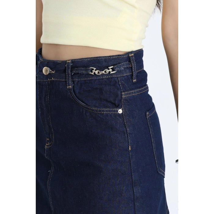 Kemer Detaylı Mini Denim Etek Lacivert - 44035.1590.