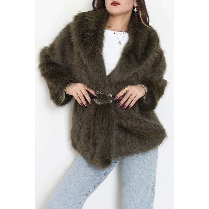 Kemerli Astarlı Kürk Mont Haki - 6677.179.