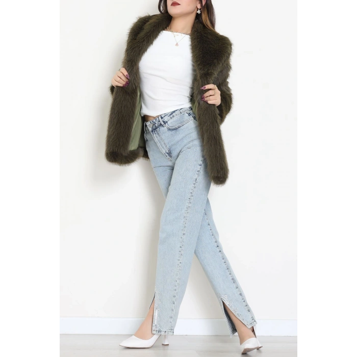 Kemerli Astarlı Kürk Mont Haki - 6677.179.