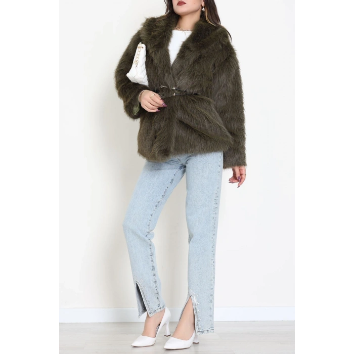 Kemerli Astarlı Kürk Mont Haki - 6677.179.