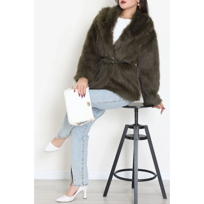 Kemerli Astarlı Kürk Mont Haki - 6677.179.