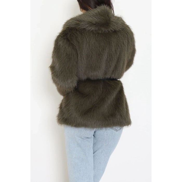 Kemerli Astarlı Kürk Mont Haki - 6677.179.