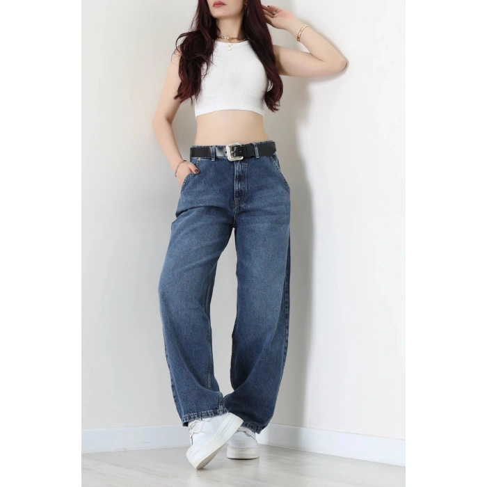 Kemerli Baggy Kot Pantolon Mavi - 3167015.1968.