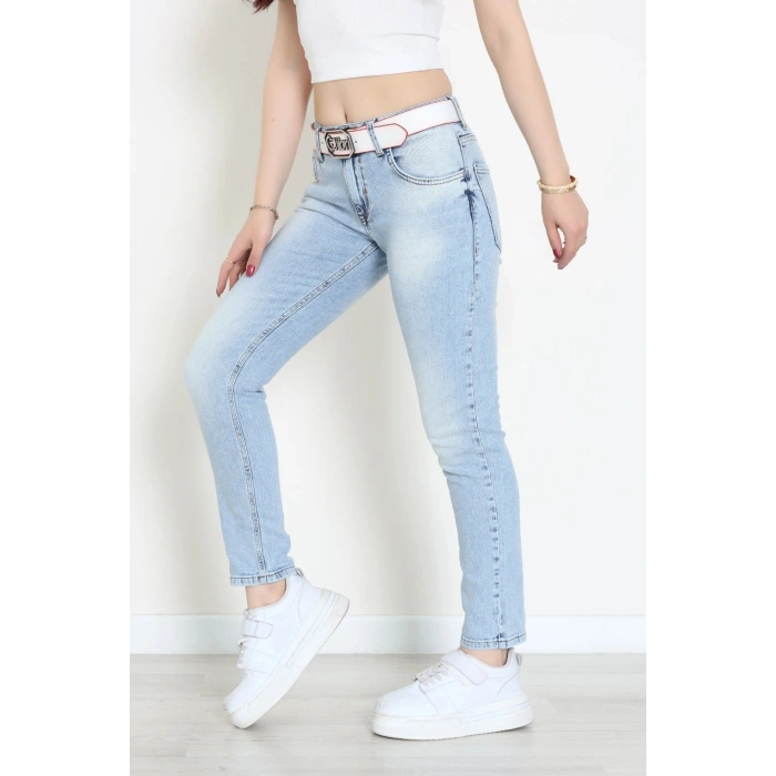 Kemerli Boyfrıend Kot Pantolon Açıkmavi - 9484703.1968.