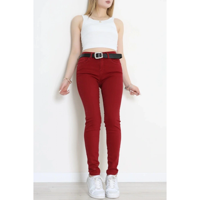 Kemerli Dar Paça Kot Pantolon Bordo - 2287716.1968.