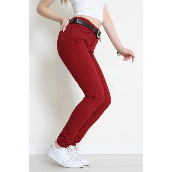 Kemerli Dar Paça Kot Pantolon Bordo - 2287716.1968.