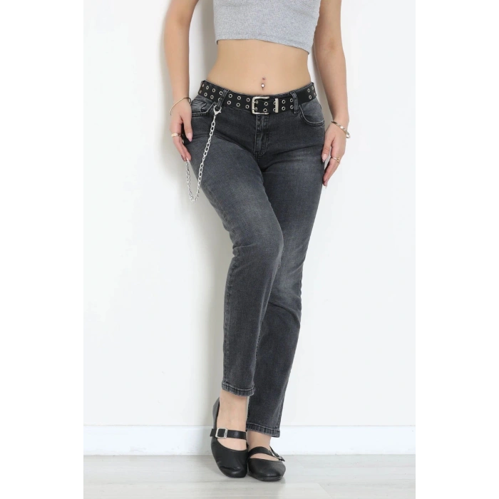 Kemerli Dar Paça Kot Pantolon Füme - 3083961.1968.