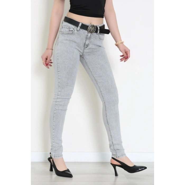 Kemerli Dar Paça Kot Pantolon Gri - 2213710.1968.