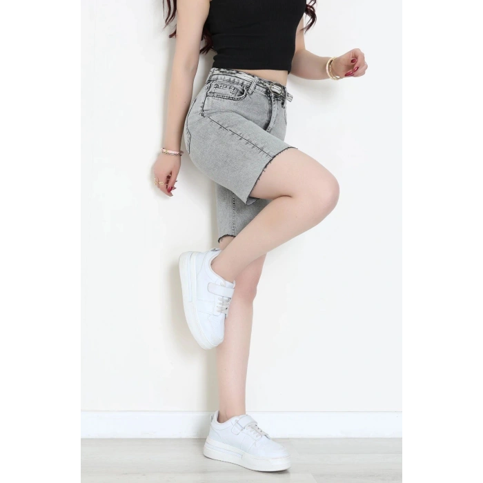 Kemerli Kot Şort Gri - 2610788.1968.