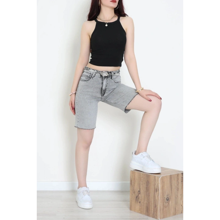 Kemerli Kot Şort Gri - 2610788.1968.