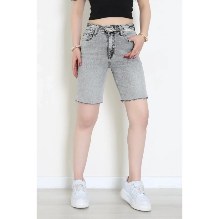 Kemerli Kot Şort Gri - 2610788.1968.