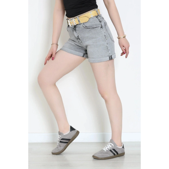 Kemerli Kot Şort Gri - 3018920.1968.