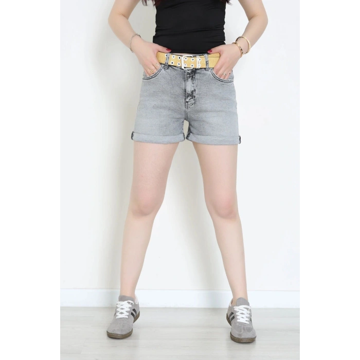 Kemerli Kot Şort Gri - 3018920.1968.