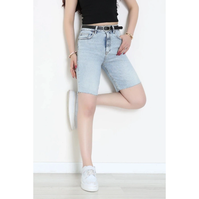 Kemerli Kot Şort Mavi - 2603781.1968.