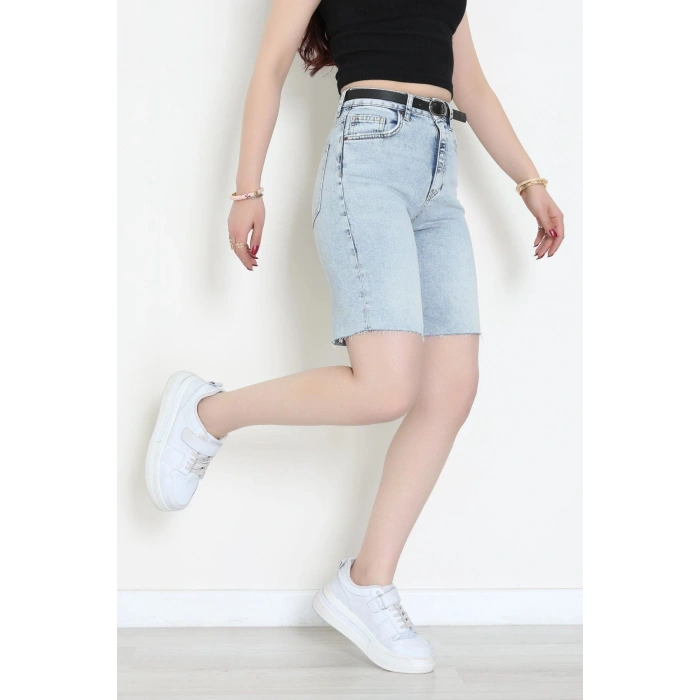 Kemerli Kot Şort Mavi - 2603781.1968.