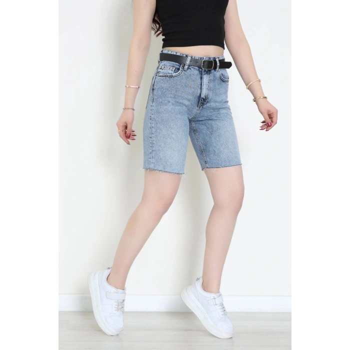 Kemerli Kot Şort Mavi - 2605801.1968.