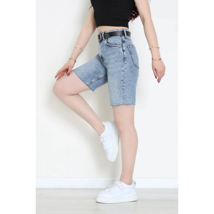 Kemerli Kot Şort Mavi - 2605801.1968.