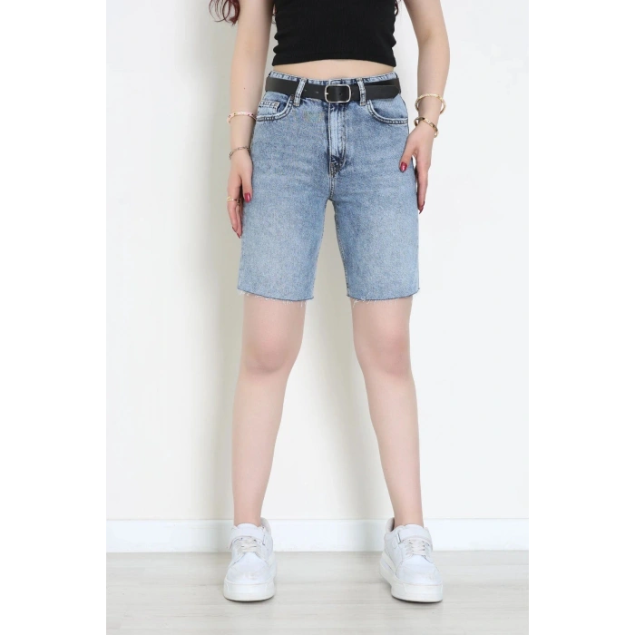 Kemerli Kot Şort Mavi - 2605801.1968.