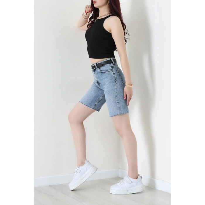 Kemerli Kot Şort Mavi - 2605801.1968.