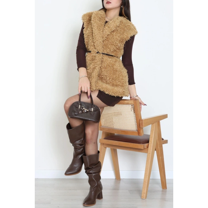 Kemerli Kürklü Yelek Camel - 8785.179.