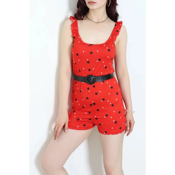 Kemerli Milan Şortlu Tulum Model Kırmızı - 32256.1857.