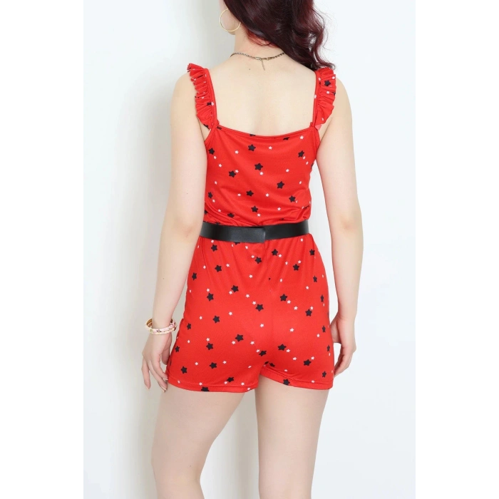 Kemerli Milan Şortlu Tulum Model Kırmızı - 32256.1857.