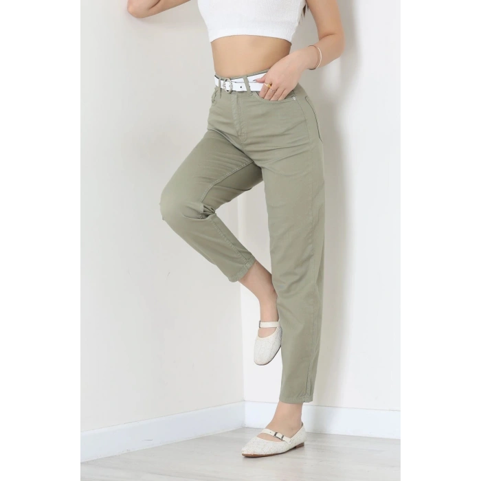Kemerli Mom Kot Pantolon Açıkhaki - 3011931.1968.
