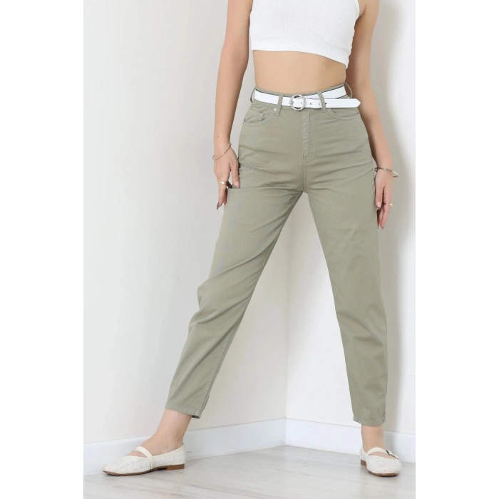 Kemerli Mom Kot Pantolon Açıkhaki - 3011931.1968.