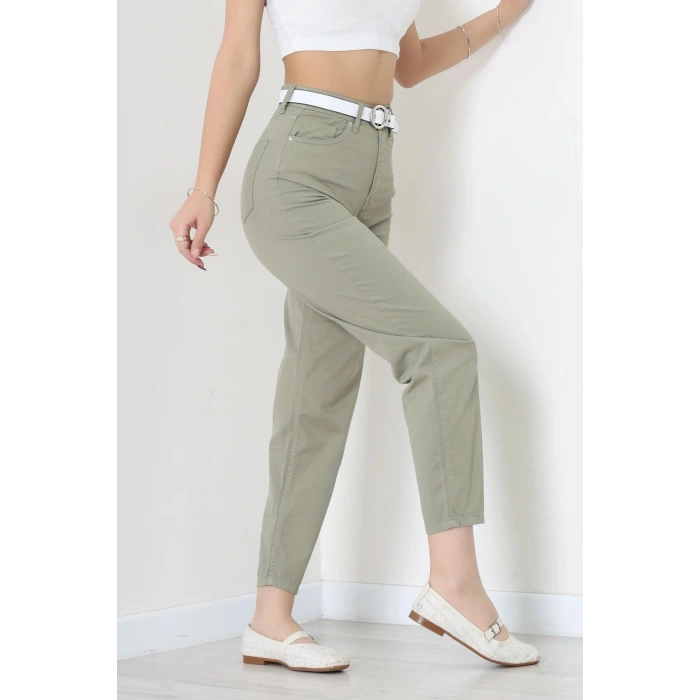 Kemerli Mom Kot Pantolon Açıkhaki - 3011931.1968.