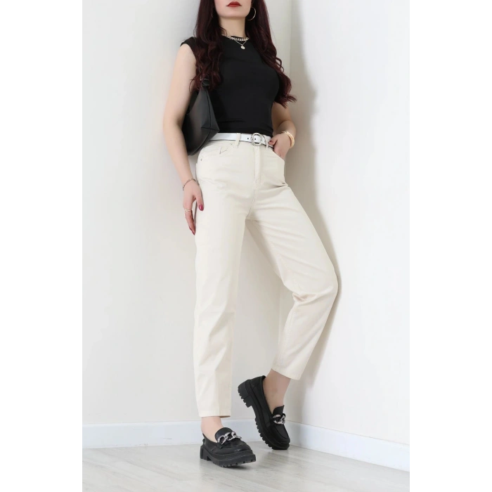Kemerli Mom Kot Pantolon Bej - 3011931.1968.