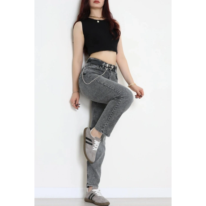 Kemerli Mom Kot Pantolon Gray - 2793853.1968.