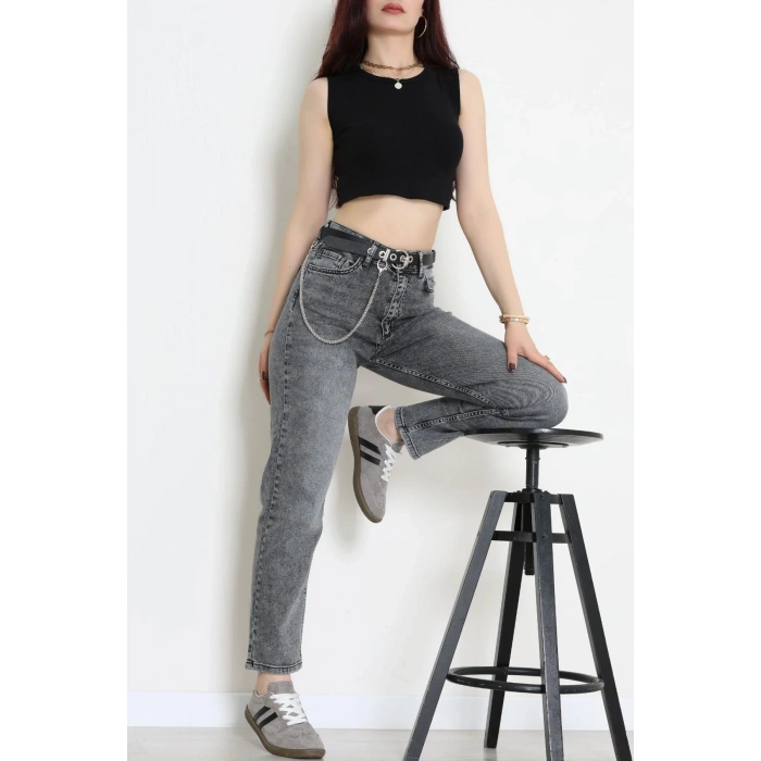 Kemerli Mom Kot Pantolon Gray - 2793853.1968.