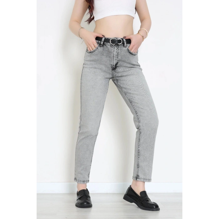Kemerli Mom Kot Pantolon Gri - 2943907.1968.