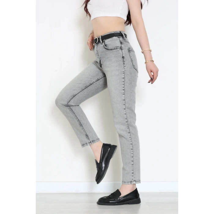 Kemerli Mom Kot Pantolon Gri - 2943907.1968.
