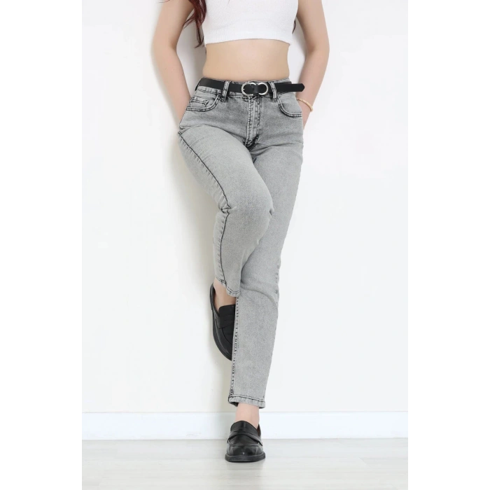 Kemerli Mom Kot Pantolon Gri - 2943907.1968.