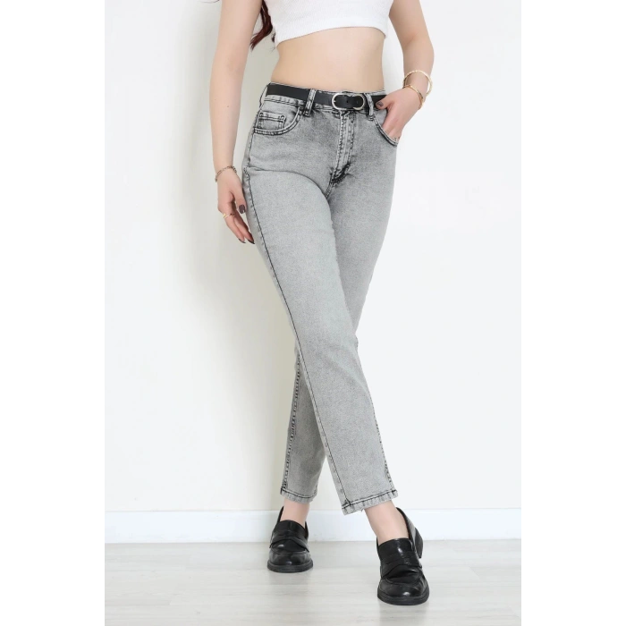 Kemerli Mom Kot Pantolon Gri - 2943907.1968.