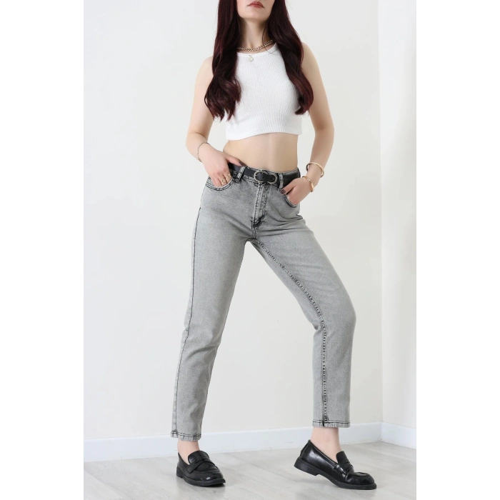 Kemerli Mom Kot Pantolon Gri - 2943907.1968.