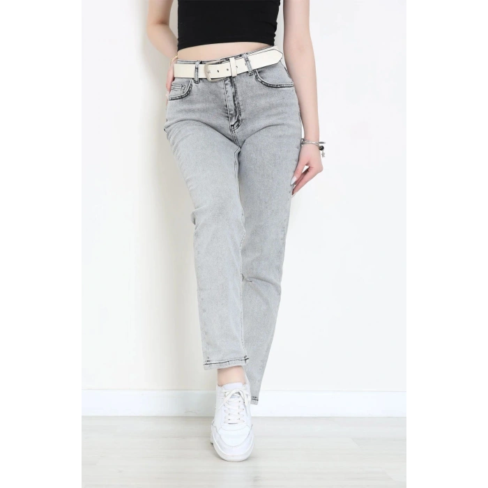 Kemerli Mom Kot Pantolon Gri - 2964903.1968.