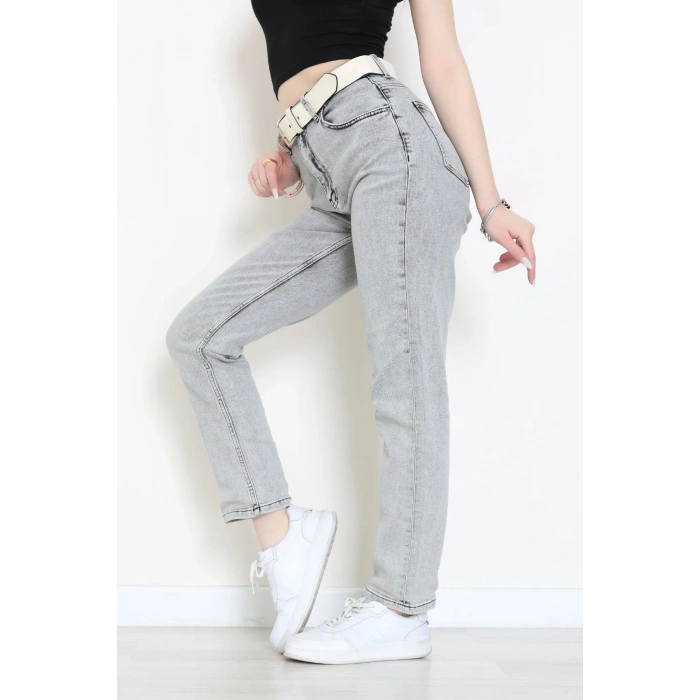 Kemerli Mom Kot Pantolon Gri - 2964903.1968.