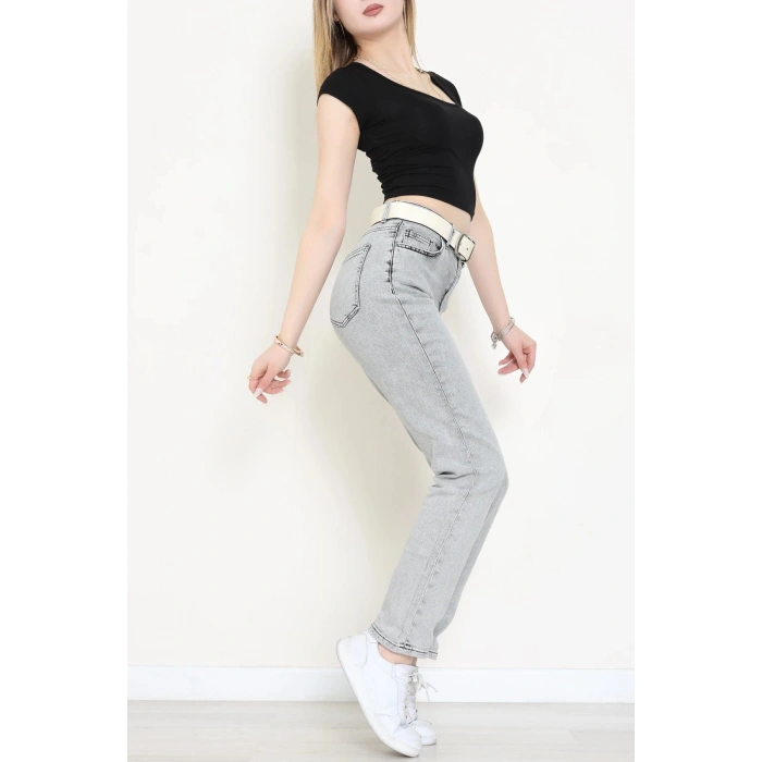 Kemerli Mom Kot Pantolon Gri - 2964903.1968.