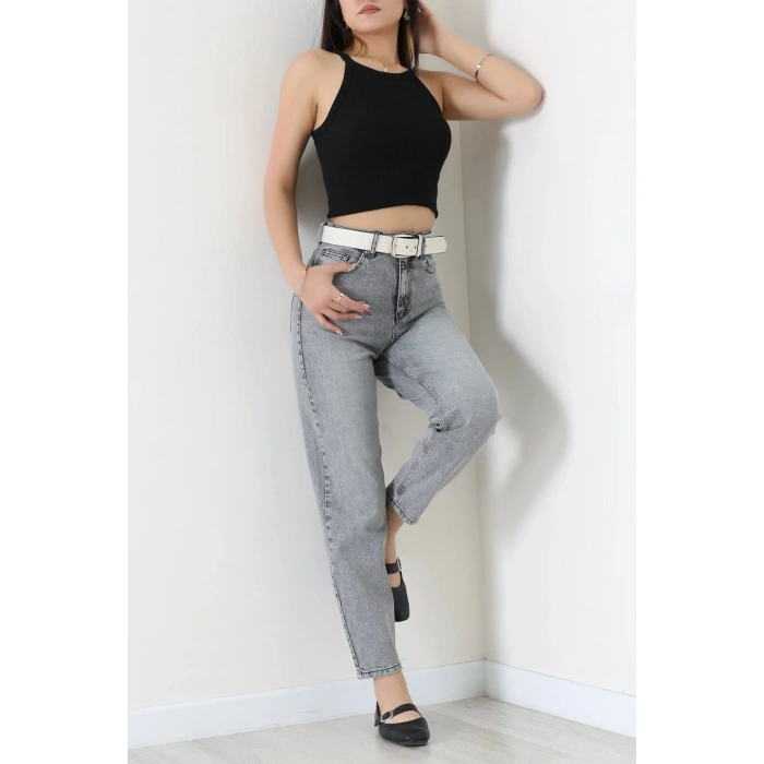 Kemerli Mom Kot Pantolon Gri - 2969911.1968.