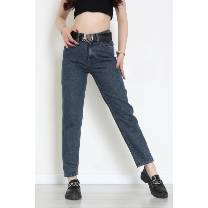 Kemerli Mom Kot Pantolon Mavi - 2428763.1968.