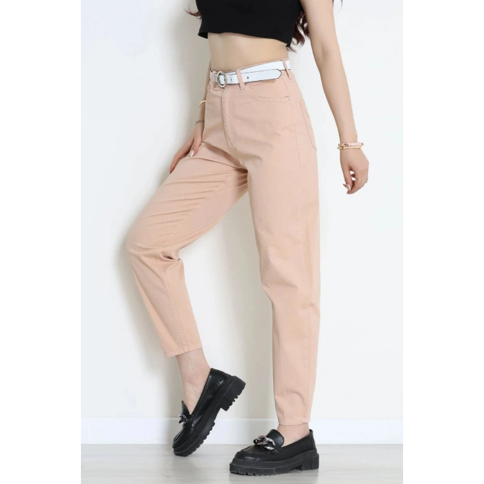 Kemerli Mom Kot Pantolon Somon - 3011931.1968.