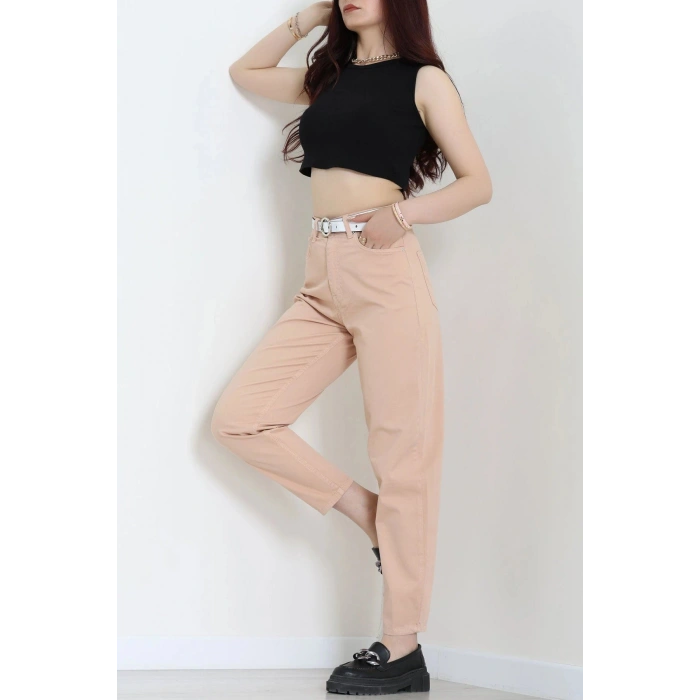 Kemerli Mom Kot Pantolon Somon - 3011931.1968.