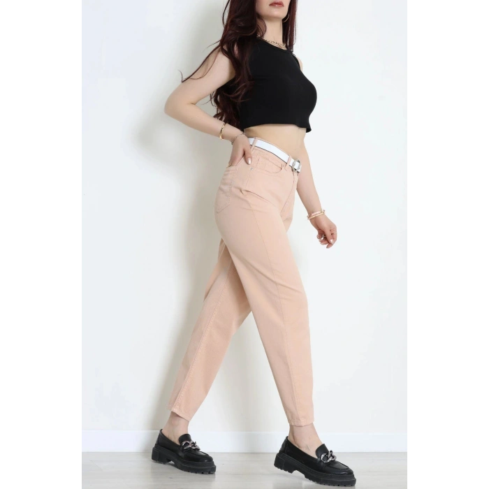 Kemerli Mom Kot Pantolon Somon - 3011931.1968.