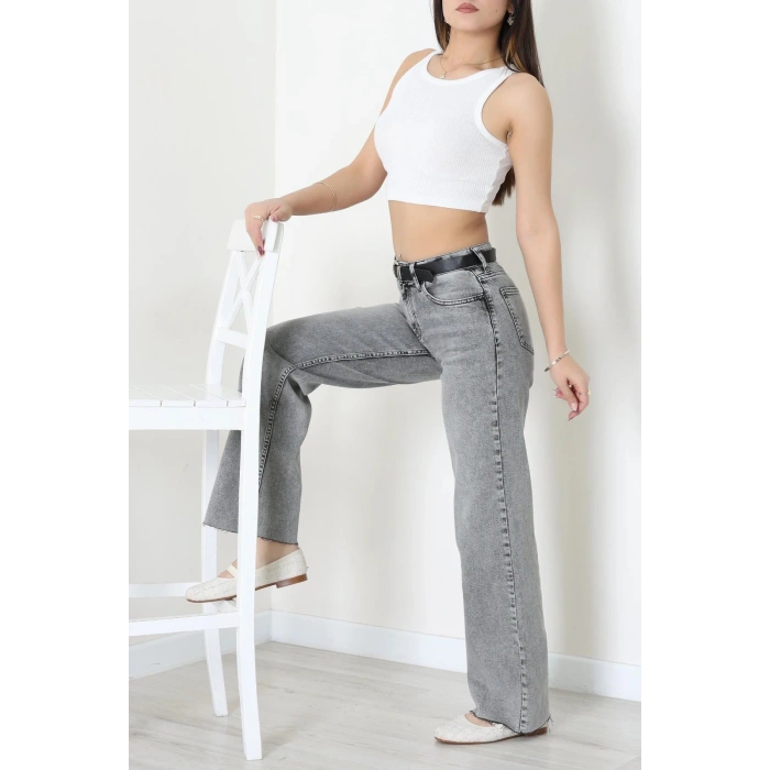 Kemerli Palazzo Kot Pantolon Gray - 2947907.1968.