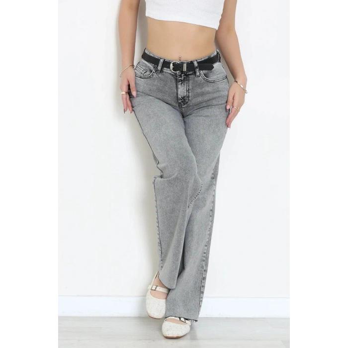 Kemerli Palazzo Kot Pantolon Gray - 2947907.1968.
