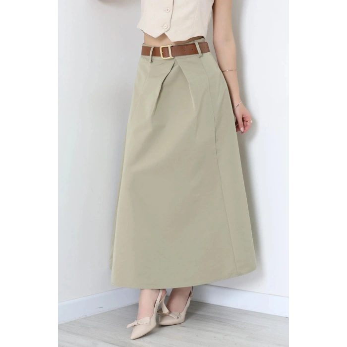 Kemerli Pileli Etek Haki - 44019.683.