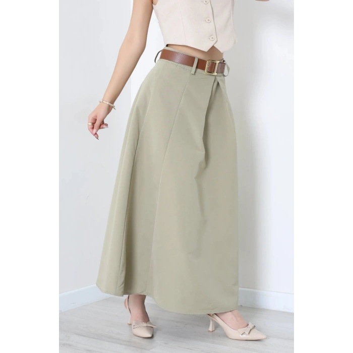 Kemerli Pileli Etek Haki - 44019.683.